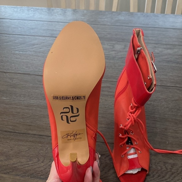 NWT BURJU Under The Influence Open Toe Lace Up Buckle Ankle Boots | Red … - Picture 10 of 11